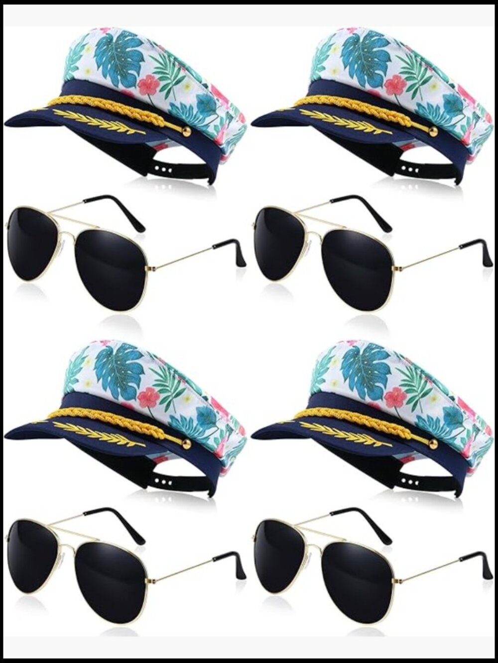 Captain Hat 4pc Sailor Yacht Boat Floral Cap Sunglasses Costume Accessory Party